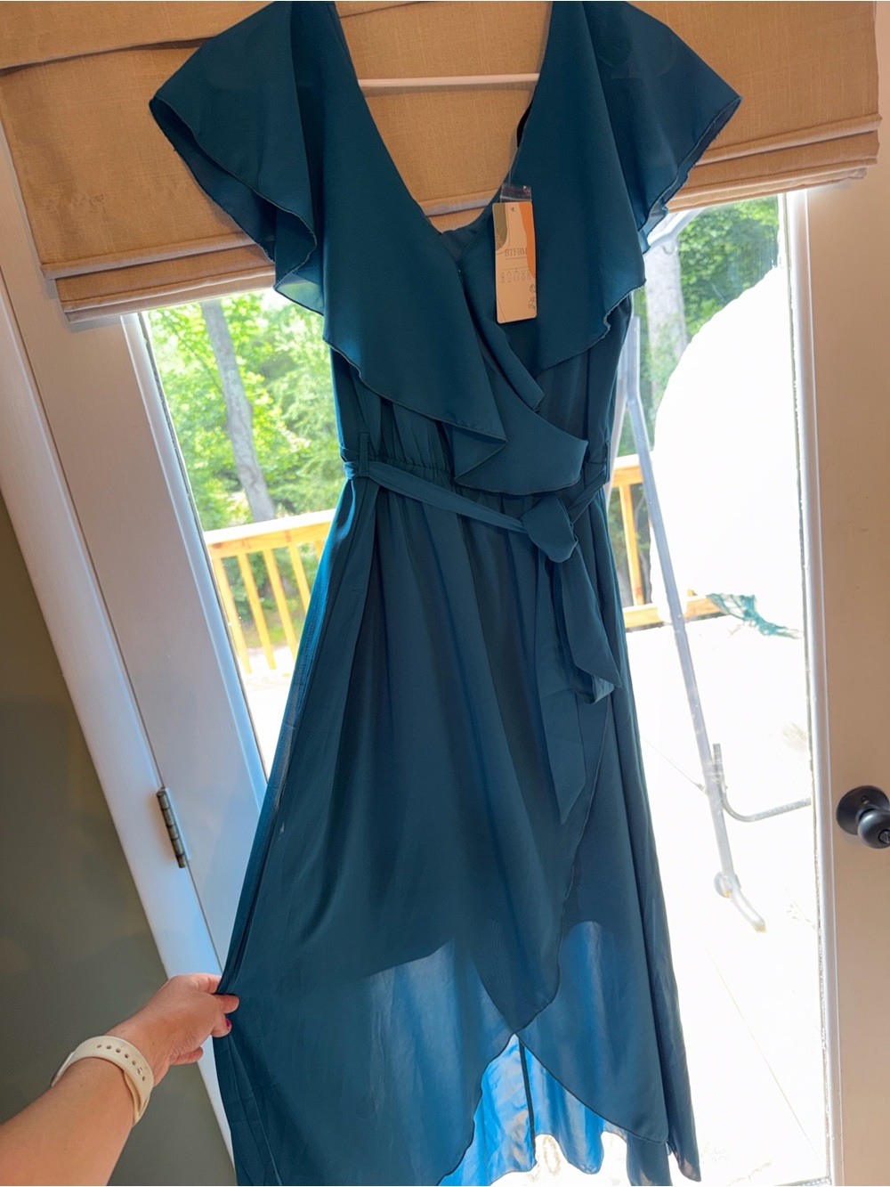 Teal High-Low Wrap Maxi Dress with Flutter Sleeves